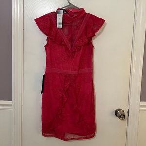Bright Pink Ruffle Lace Dress